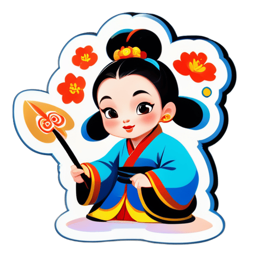 An ancient Chinese child painting, disney, Cartoon,  sticker