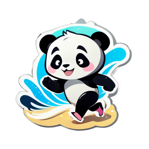 a sticker of panda who is running on the beach sticker