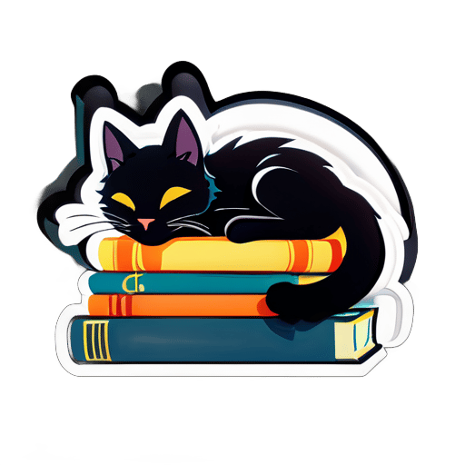 Mèo đen đang ngủ trên sách sticker