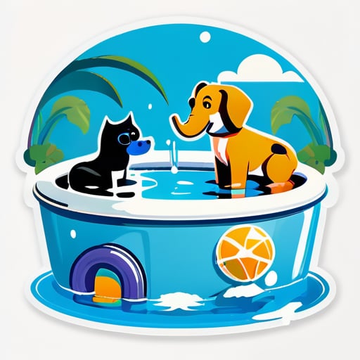 수영장에 고양이, 개, 코끼리를 생성하십시오 sticker