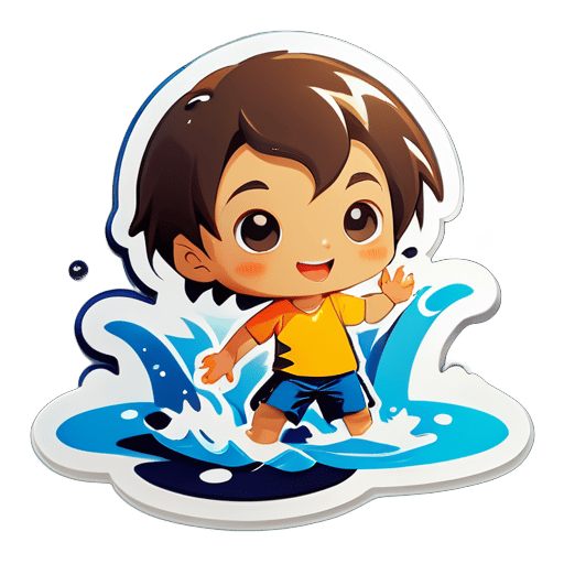 The little boy playing in the water sticker