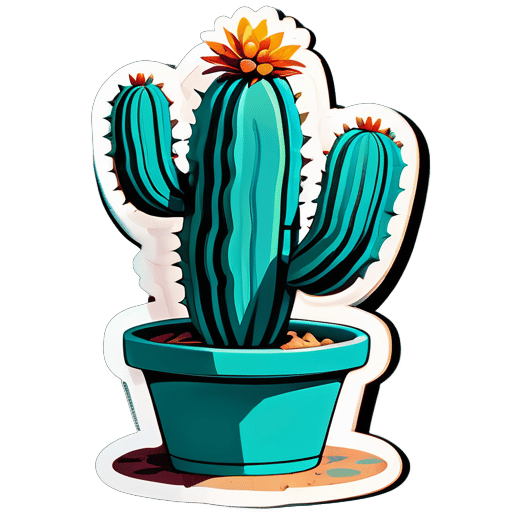 Ein sehr schöner 2-armiger türkiser Kaktus hyperrealistisch sticker