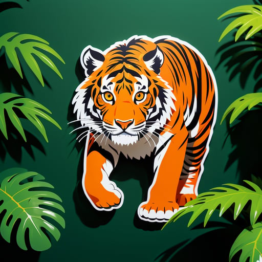 Tigre naranja acechando en la selva sticker
