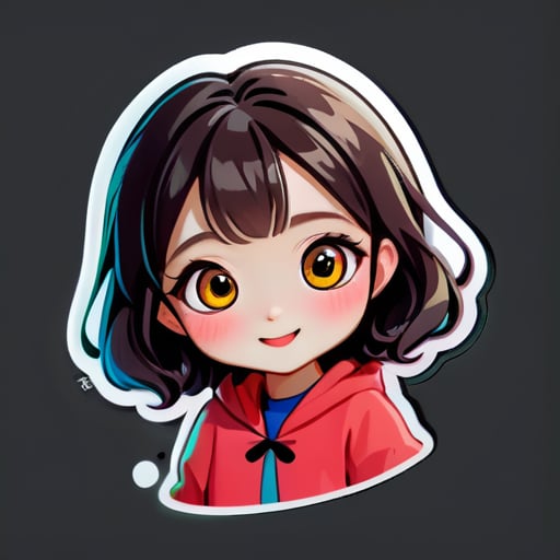 I want to create a sticker depicting my girlfriend, Jingjing. She has big eyes and double eyelids, long hair, and a very charming smile. She is my (Zeze) girlfriend, and I want to create a vivid image of her. sticker