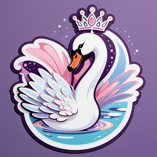 Un cisne con un zapato de ballet en su mano izquierda y una tiara en su mano derecha sticker