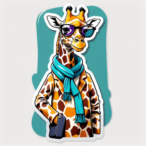 Uma girafa com um cachecol na mão esquerda e óculos de sol na mão direita sticker