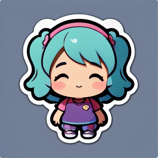 Make me a sticker of a girl who is short and in chuby sticker