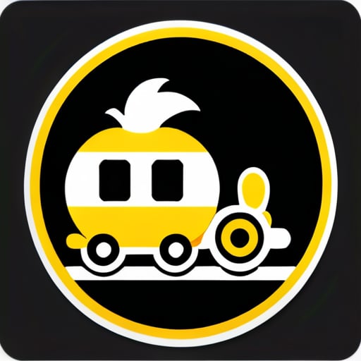 火車、芒果和一個「o」中心，黑白配色，標籤上標示為「已批准」 sticker