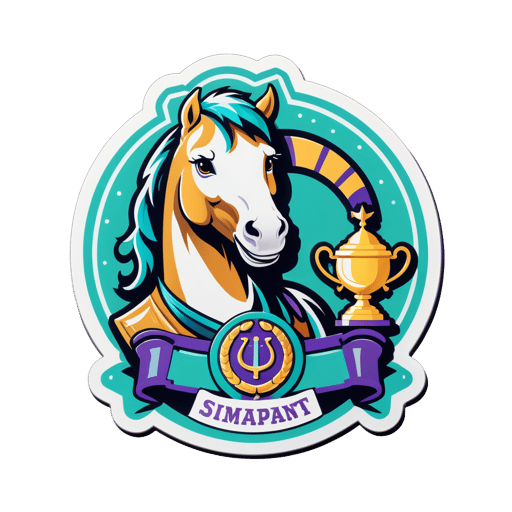 A horse with a horseshoe in its left hand and a trophy in its right hand sticker