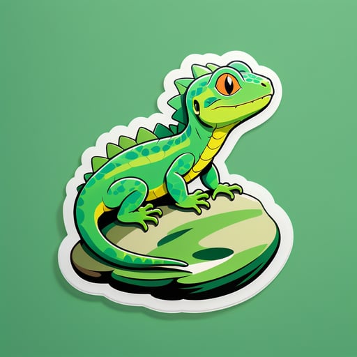 Green Lizard Basking on a Rock sticker