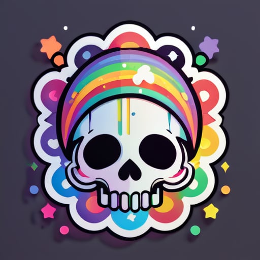 Skull but rainbow things and art's like space sticker