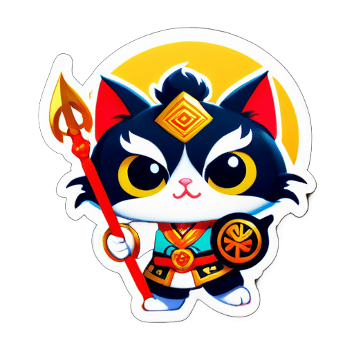 Luo Xiahei holding a trident. Luo Xiahei is a cat with very big eyes. sticker
