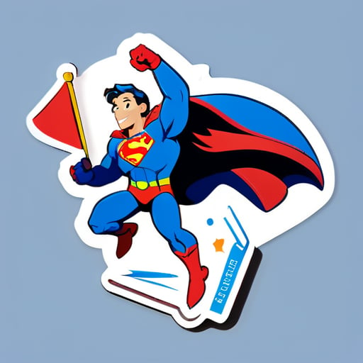 a flying superman holding a flag with words of I see you. sticker