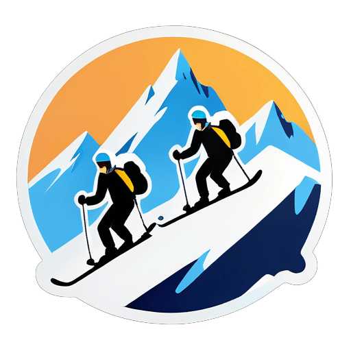 4 người đàn ông trượt tuyết trên núi sticker