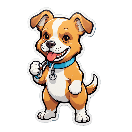 Un perro con un hueso en su mano izquierda y una correa en su mano derecha sticker