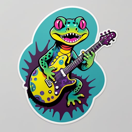 Grunge Gecko mit verzerrter Gitarre sticker