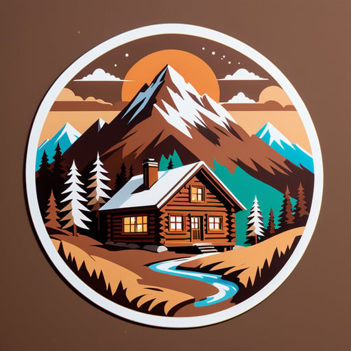 Brown Cabin Nestled in the Mountains sticker