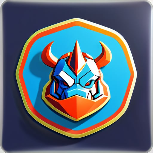 Sticker of a rhino with shield and helmet, 3d render sticker