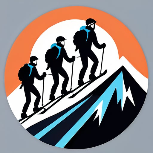 四人の男性が一緒に山でスキーをしている sticker