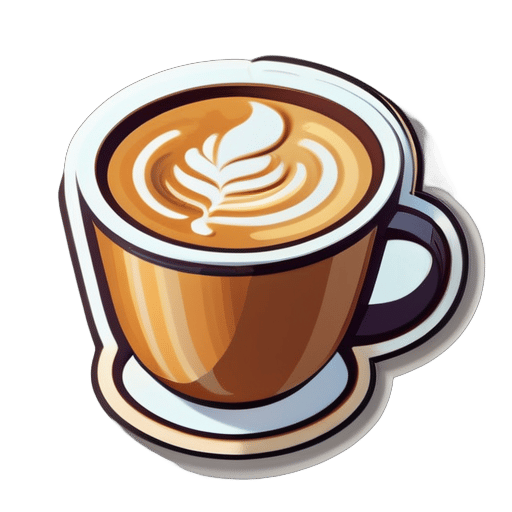 A coffee cup with latte art, from isometric perspective, very very cozy looking
 sticker