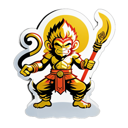Sun Wukong, the Monkey King, fights against the Buddha with his golden cudgel sticker