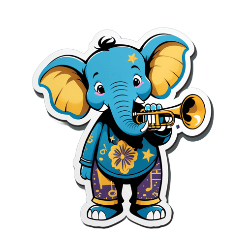 Um elefante com uma trombeta na mão esquerda e partitura na mão direita sticker