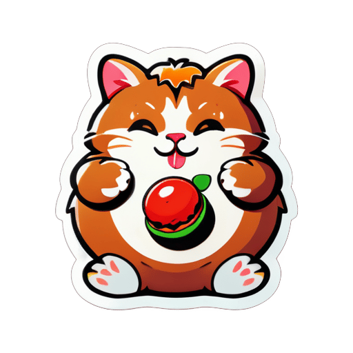 một con mèo béo đang ăn gulabjamun sticker