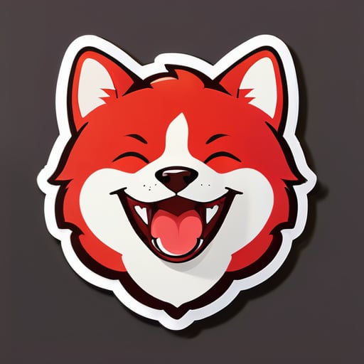 Perro Shiba Inu de color rojo, sonriendo, sacando la lengua, con un patrón de número diecisiete en su cuerpo sticker
