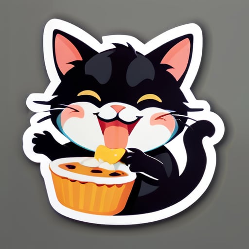 Feliz comiendo gato sticker