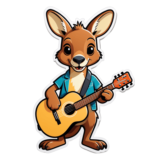 A kangaroo with a guitar in its left hand and a microphone in its right hand sticker