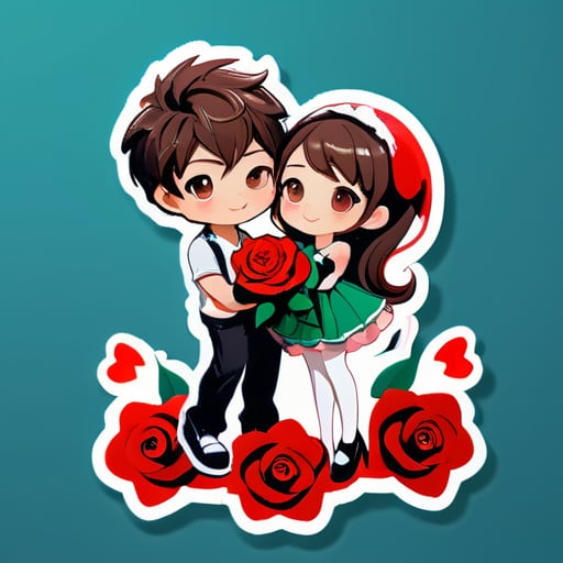 一个可爱的男孩用玫瑰向一个可爱的女孩求婚，女孩更性感 sticker