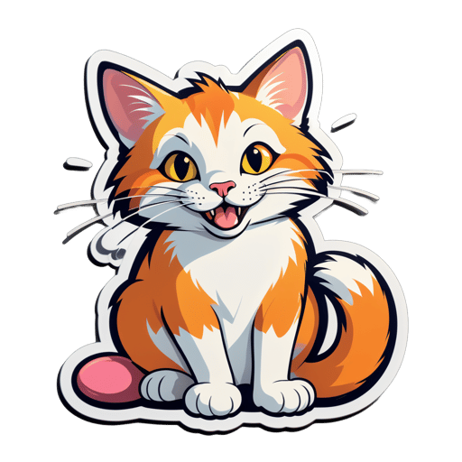 Orgulloso gato sentado con un ratón atrapado sticker