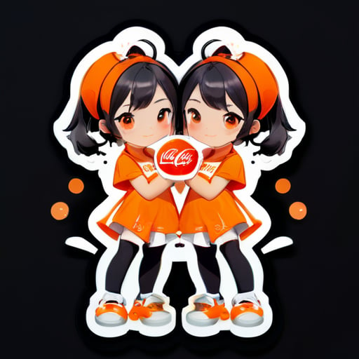 Cola und Orange sind die Spitznamen von zwei Mädchen, ein gutes Schwesternpaar mit schöner symbolischer Bedeutung. Cola ist die jüngere Schwester, Orange ist die ältere Schwester. 'Können' und 'Erfolg haben' sind die Bedeutungen ihrer Namen. sticker