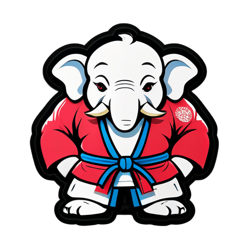 elephant with jiu-jitsu kimono, muscular and mean face sticker