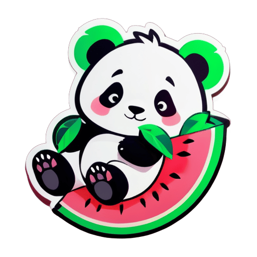 một con gấu trúc ngồi trên một quả dưa hấu sticker