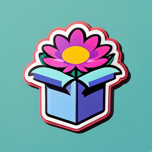 Uma caixa aberta em cima de uma flor sticker
