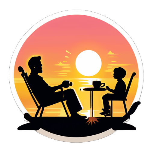 I am sitting on a rocking chair and enjoying sun set with cup of coffee and my family around me. sticker