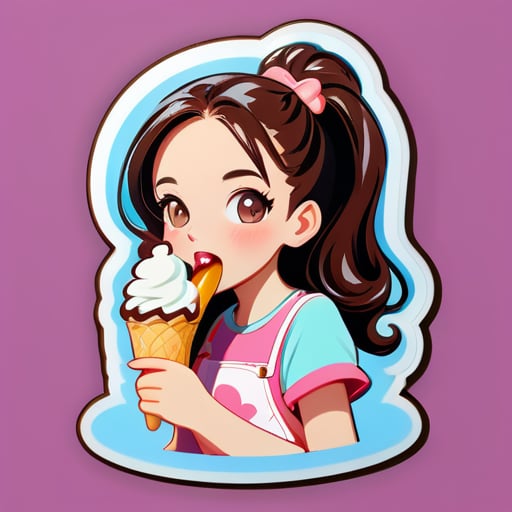 아름다운 소녀가 아이스크림을 먹고 있습니다 sticker
