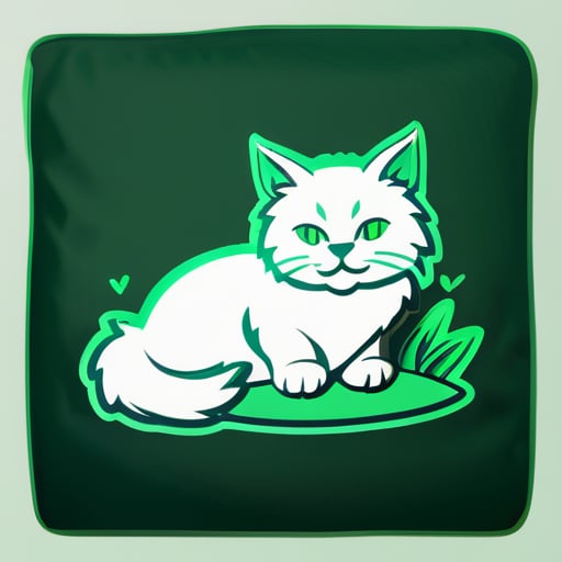 고양이-황소자리는 초록색 조톤으로 묘사되어 있으며, 풀과 닮은 모피를 가지고 있습니다. 베개 위에 앉아 매우 차분하고 평온해 보입니다 sticker