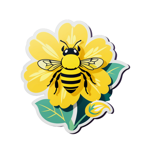 Abeja amarilla polinizando flores sticker