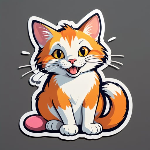 Orgulloso gato sentado con un ratón atrapado sticker