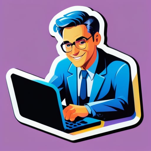 un homme avec un ordinateur sticker