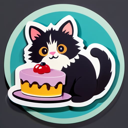 cat with cake sticker