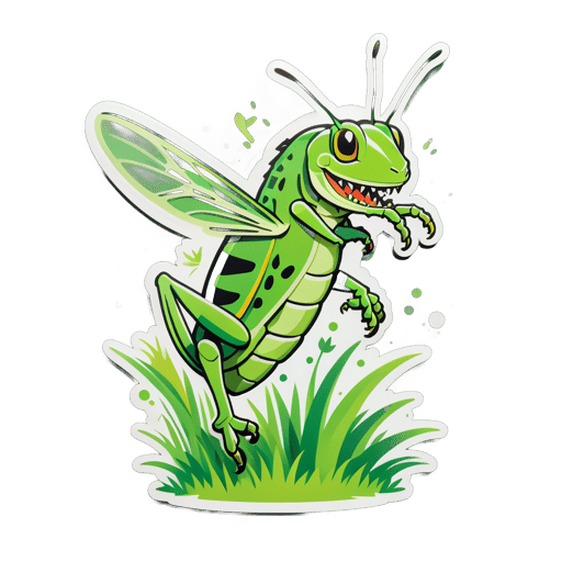 Green Grasshopper Leaping in the Grass sticker