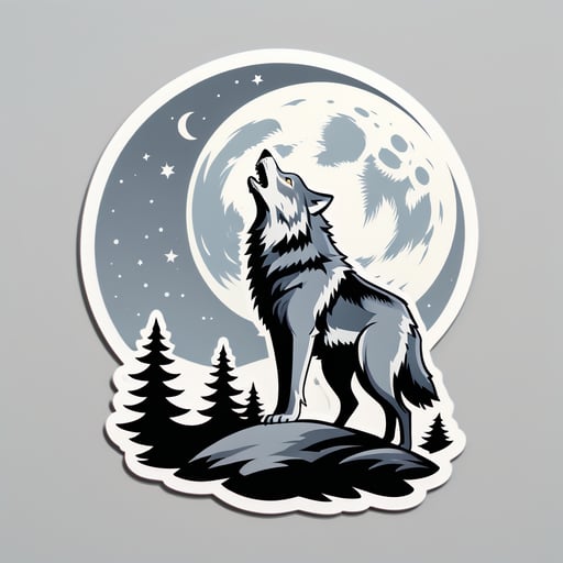 달을 바라보며 울부짖는 회색 늑대 sticker