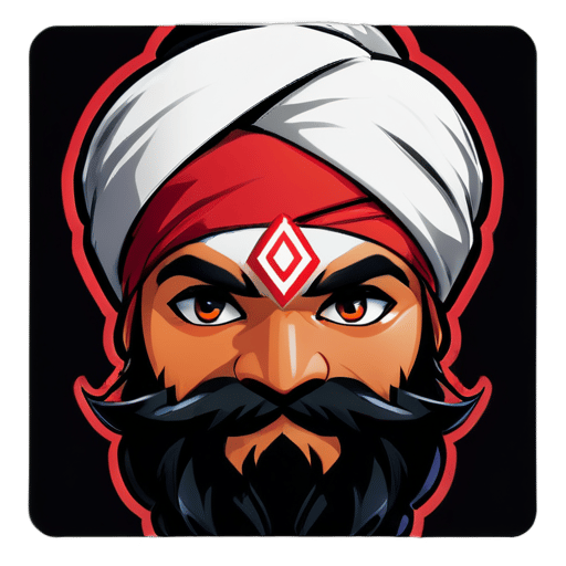 Sikh 레드 터번 닌자, 적절한 검은 수염과 검은 눈을 가진 게이머 닌자처럼 보이며 적절한 Wattaan wali pagg sticker