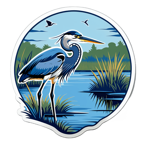 Héron bleu pêchant dans un marais sticker