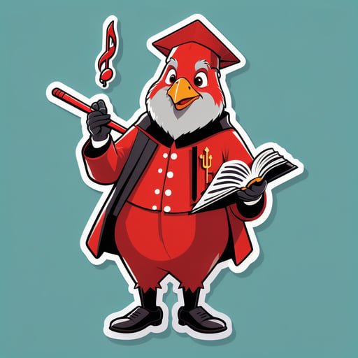 A cardinal with a songbook in its left hand and a conductor baton in its right hand sticker