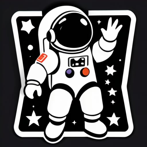 astronaute sur le style Nintendo, symboles de formes, noir et blanc sticker