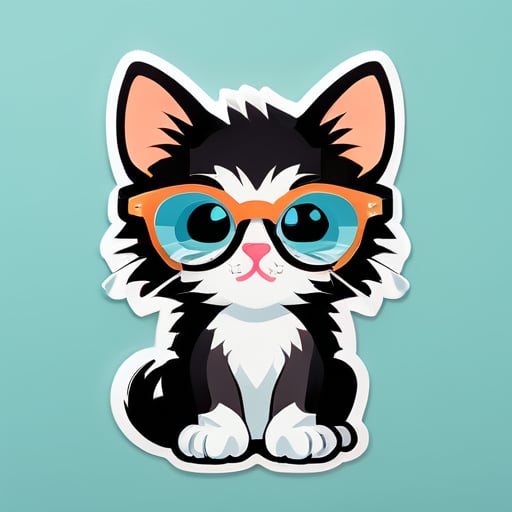Cute clever kitten  with glasses loking at himself in the mirror sticker